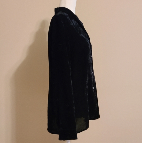Ann Taylor Loft Textured Black Velour Long Sleeve Button-Down Blouse Size 10 - Picture 3 of 9
